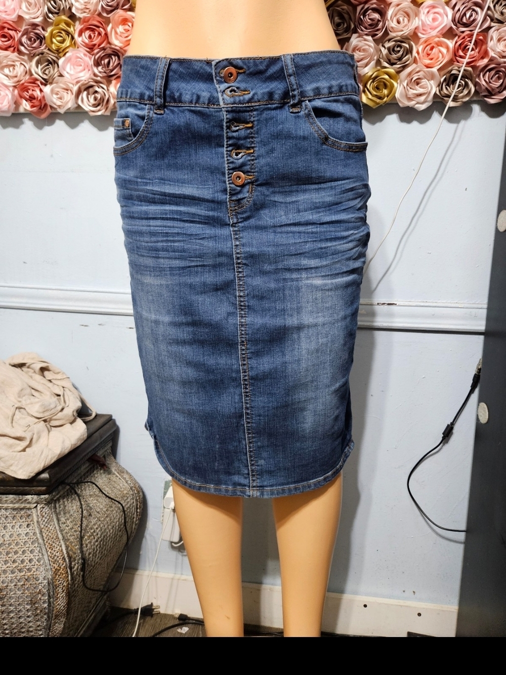 !it jeans Blue Denim Button-Front Pencil Skirt